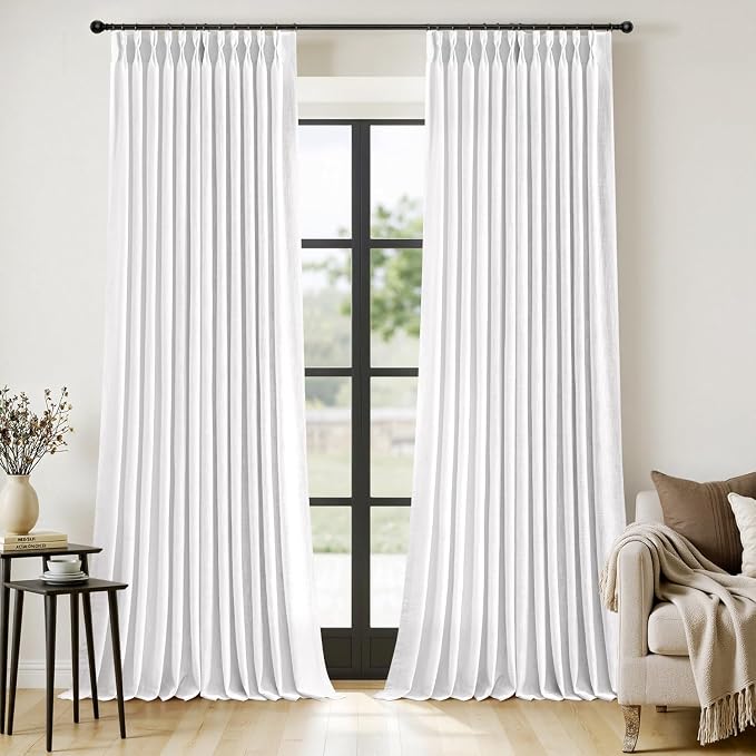 MIULEE Pinch Pleated White Thick Linen Curtains 108 Inches Long 2 Panels by MIULEE