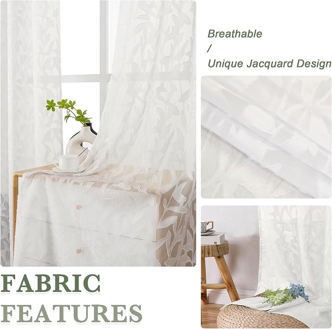 Lecloud Leia Texture Semi Sheer Ivory Curtains 84 Inches Long 2 Panels - Image 6