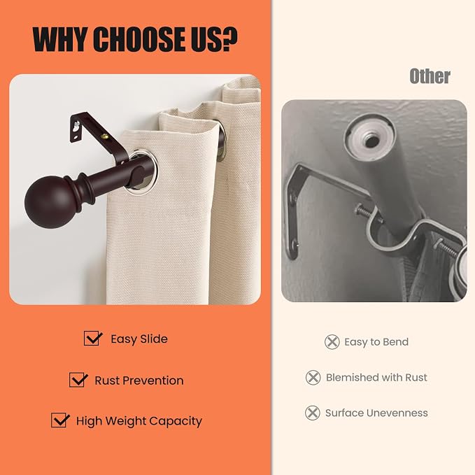 Curtain Rods for Windows 28 to 48 Inch, 5/8 Inch Heavy Duty Decorative Curtain - Image 5