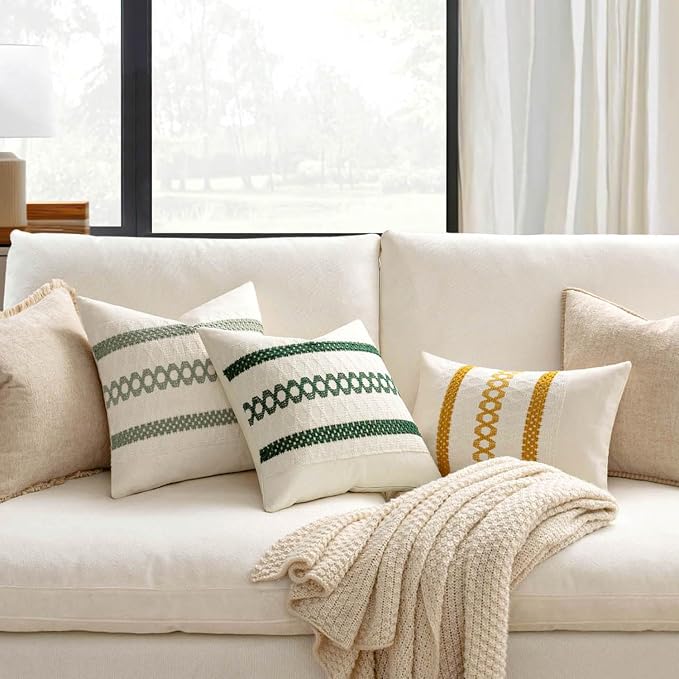 MIULEE Set of 2 Mustard Yellow Boho Decorative Lumbar Pillow Covers 12x20 Inch - Image 2