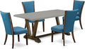 East West Furniture V797VE721-5 5 Piece Dining Room Table Set Includes a Rectangle Kitchen Table with V-Legs and 4 Blue Color Linen Fabric Parson Dining Chairs, 40x72 Inch, Multi-Color