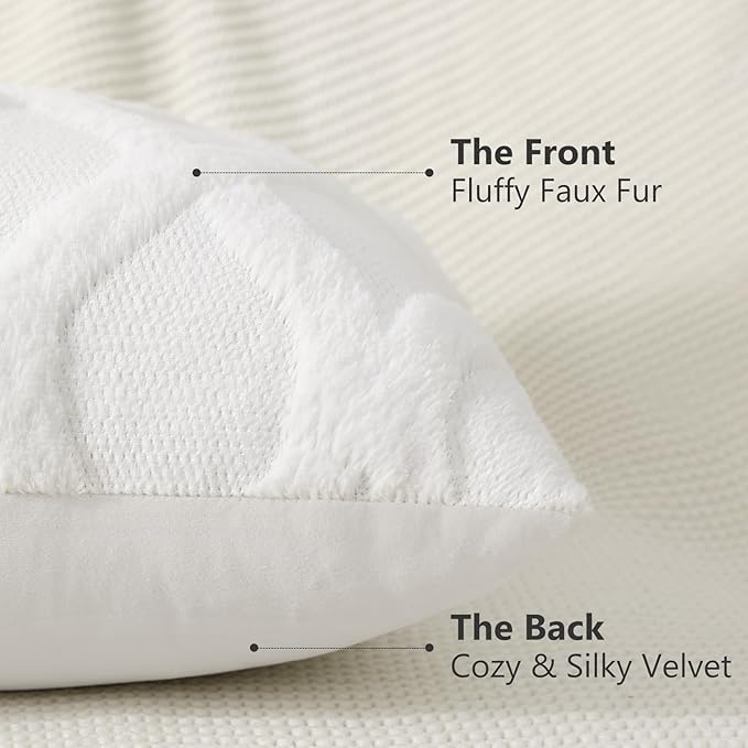 decorUhome Throw Pillow Covers 26x26 Inch Set of 2, Soft Plush Faux Fur Wool Cream White Couch Pillow Covers, Decorative Neutral Pillow Cases for Bed Sofa Living Room Home Decor