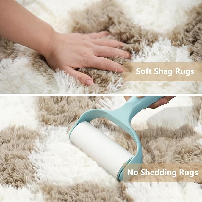 Large Shag Area Rug for Bedroom, 9x12 Ft Beige and White Area Rug Classic - Image 4