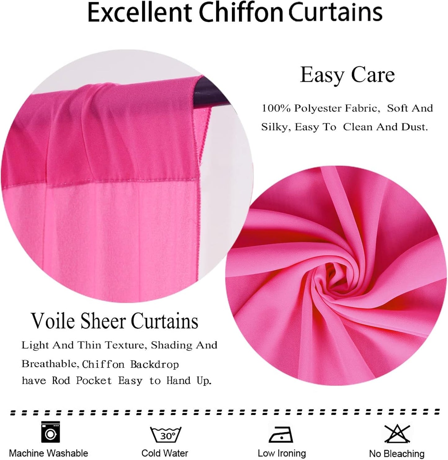 DUOBAO Hot Pink Chiffon Backdrop Curtain-2 Panels 29"x108" Wedding Backdrop Drapes Beach Curtains for Living Room Voile Window Curtain Photography Backdrops for Weddings Decor, Ceremony Decorations