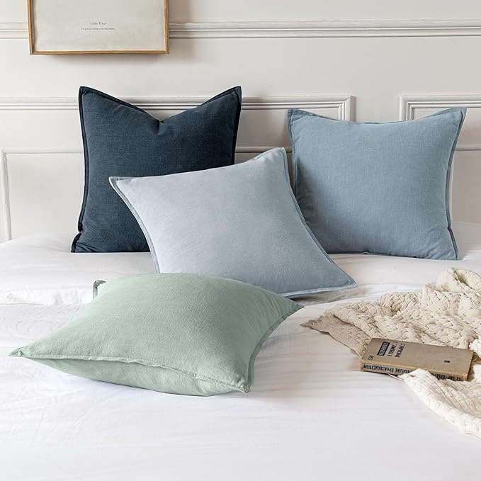 MIULEE Decorative Linen Euro Sham Pillow Covers 28x28 Inch Blue Grey Boho - Image 5