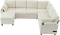 Eafurn Oversized U Shaped Sectional Sleeper Sofabed Pull Out Couch Bed for Living Room 6 Seater Upholstered Convertible Pullout Lounge Sofa Couch w/Storage Chaise, USB Ports for Living Room Apartment