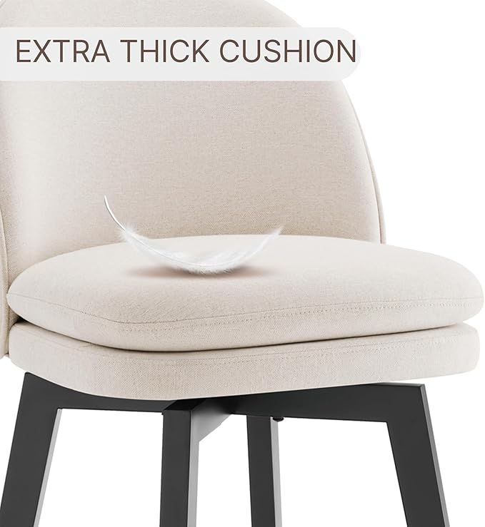 Counter Height Barstools 26 inch Upholstered Swivel Bar Stools with Back and Wood Legs for Kitchen Island,Set of 3,Beige Fabric-Armless