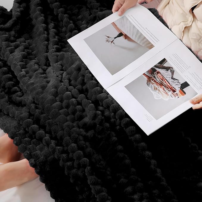 Puncuntex Black Throw Blanket 60"×80" inches Fuzzy 3D Jacquard Decorative - Image 5