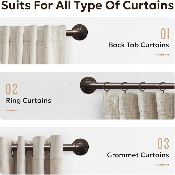 Zeerobee Curtain Rods for Windows 72 to 144, 1 Inch Industrial Wrap Around - Image 8