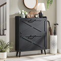 Shoe Storage Cabinet, Farmhouse Shoe Organizer with 2 Flip Drawers & Barn Door Design, Freestanding Hidden Slim Narrow Shoe Rack Cabinet for Entryway, Foyer, Hallway, Black