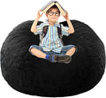BCU Bean Bag Cover Comfy Beanbag Chair for Adults Without Filler Faux Fur Lazy Sofa Cover for Living Room Chairs, Black, 3.5FT