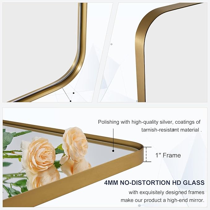 ANDY STAR Gold Bathroom Mirrors for Over Sink, 36x40 Inch Brushed Gold Wall Mirror, Rectangular Metal Framed Vanity Mirror -Modern Clean Design with Superior Stainless Steel Frame
