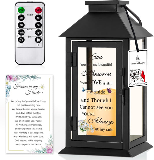 Memorial Gifts Memorial Lantern for Loss of Son in Memory of Son Bereavement Gifts Loss of Son Sympathy Gift for Son Remembrance Gifts Sympathy Lantern with LED Candle