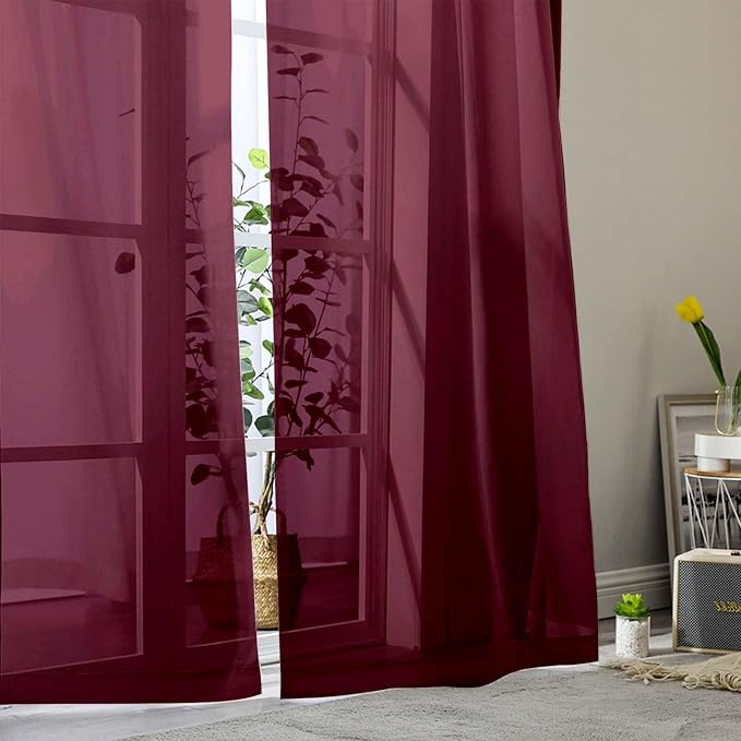 Extra Long Sheer Burgundy Curtains - Image 7