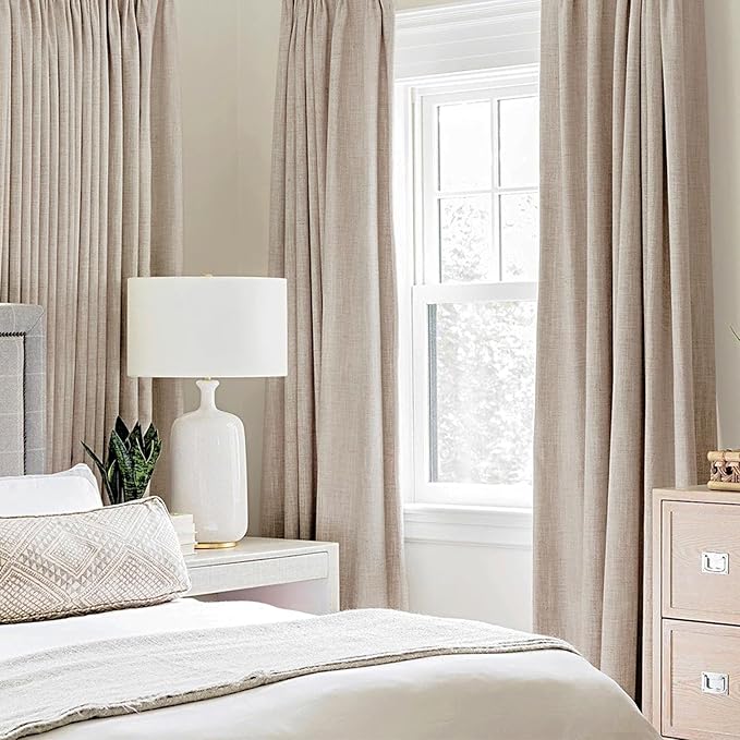 MIULEE Linen Texture Curtains Soild 100% Blackout Thermal Insulated Natural - Image 2