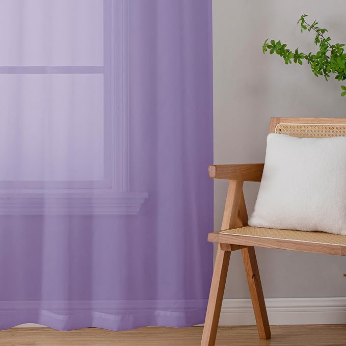 Lecloud Lavender Sheer Curtains 90 Inches Long 2 Panels Set, Light Filtering - Image 6