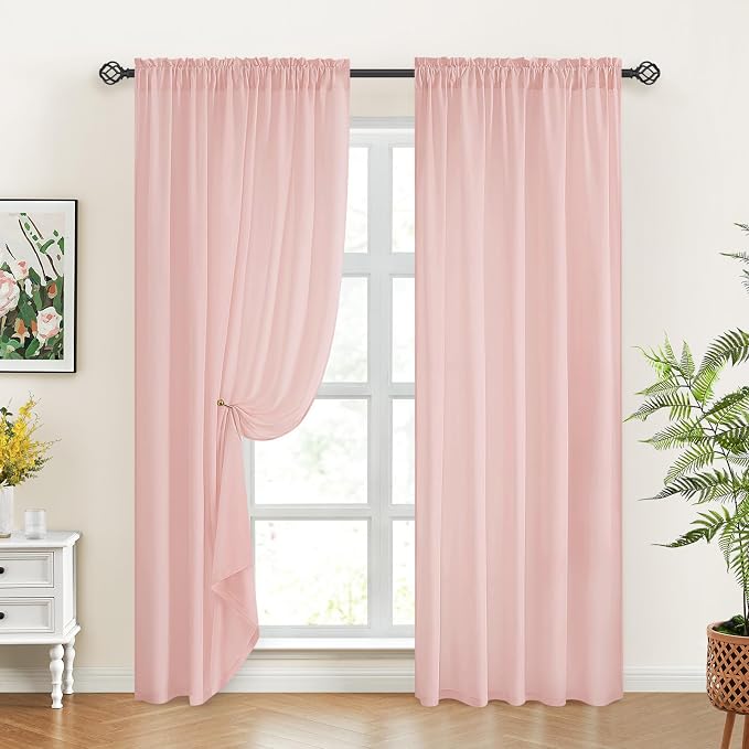 HOMEIDEAS Non-See-Through Blush Pink Privacy Sheer Curtains, 52 X 96 Inches by HOMEIDEAS