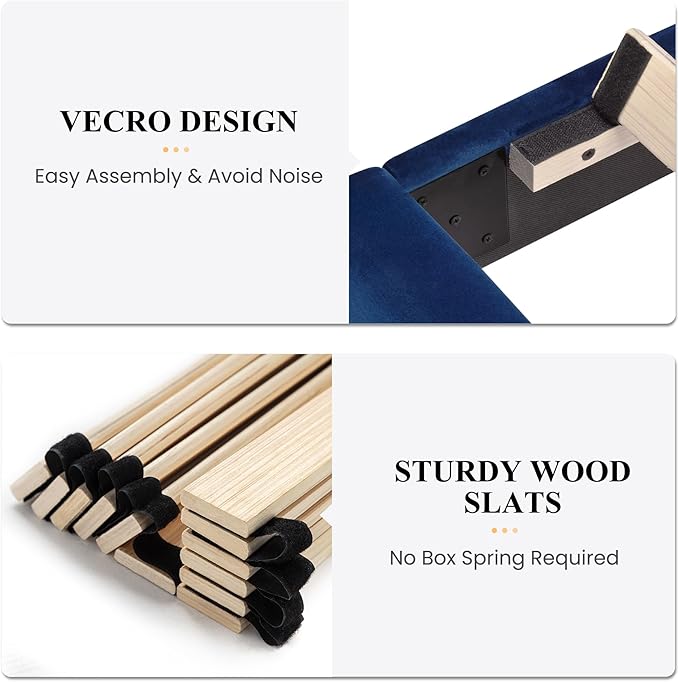SHA CERLIN Full Bed Frame/Velvet Upholstered Platform Bed Frame with Headboard/Strong Wood Slats Support/Mattress Foundation/No Box Spring Needed - Dark Blue