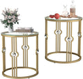 OIOG Glass Side Table Set of 2, Living Room End Table with Tempered Glass & Metal Frame, Gold Side Table for Bedroom Office, 2 PC