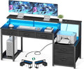 AODK 55 Inch Computer Desk with 3 Drawers and File Cabinet for Storage, Office Desk with Monitor Stand and LED Lights, Home Office Desks, Black