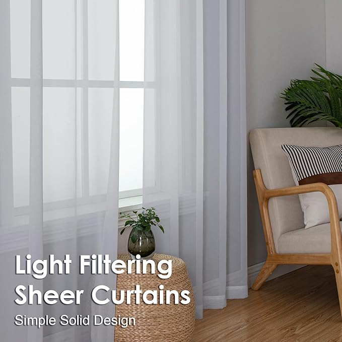 OVZME Light Grey Sheer Curtains 90 Inches Long 2 Panels - Image 6