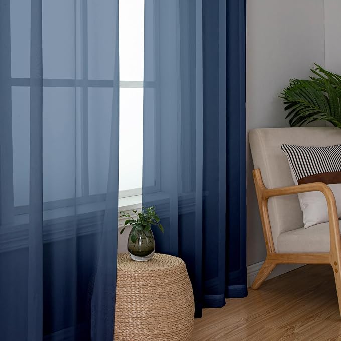 Aiyufeng 2 Piece Dark Blue Extra Long Sheer Curtains 120 Inch Length, Light - Image 2