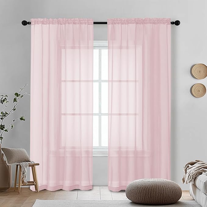 OVZME Blush Pink Sheer Curtains 78 Inches Long 2 Panels by OVZME