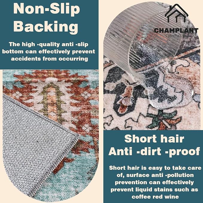 Washable Area Rug 2'x3' Floral Khaki Door Mat Vintage Distressed Doormat Indoor Entrance Traditional Thin Rug Floral Print Non Slip Carpet for Kitchen Bathroom Bedroom Living Room