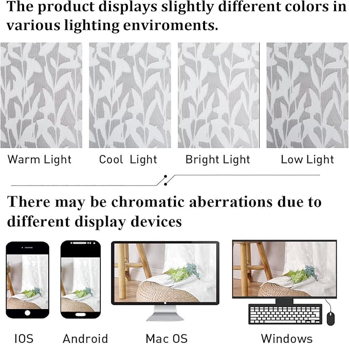 Lecloud Leia White Sheer Curtains 84 Inches Long 2 Panels, Semi Sheer Jacquard - Image 6