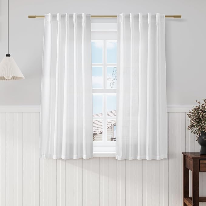 Nanspring White Kitchen Curtains 54 Inch Length 2 Panels Back Tab Thermal by Nanspring