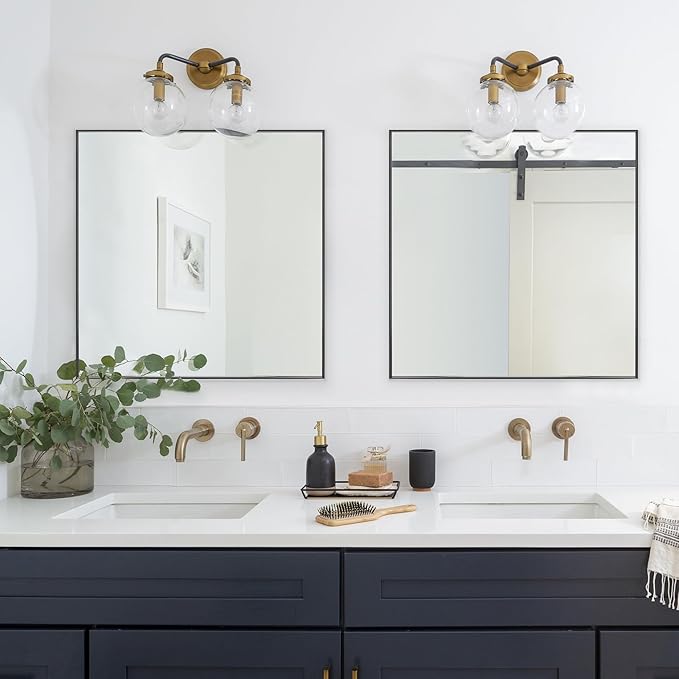 36x36 Inch Black Bathroom Mirror for Wall, Aluminum Frame Rectangle Rectangular Vanity Mirror, Modern Large for Bedroom, Living Room, Horizontal or Vertical