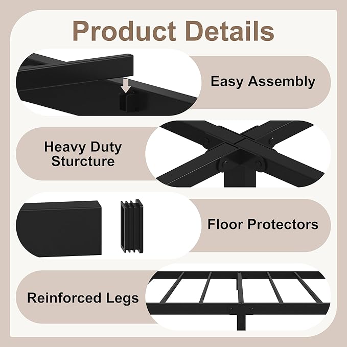 5 Inch Low Bed Frame Full, Heavy Duty Full Size Bed Frame Low Profile, No Box Spring Needed, Easy Assembly, Noise Free, Black