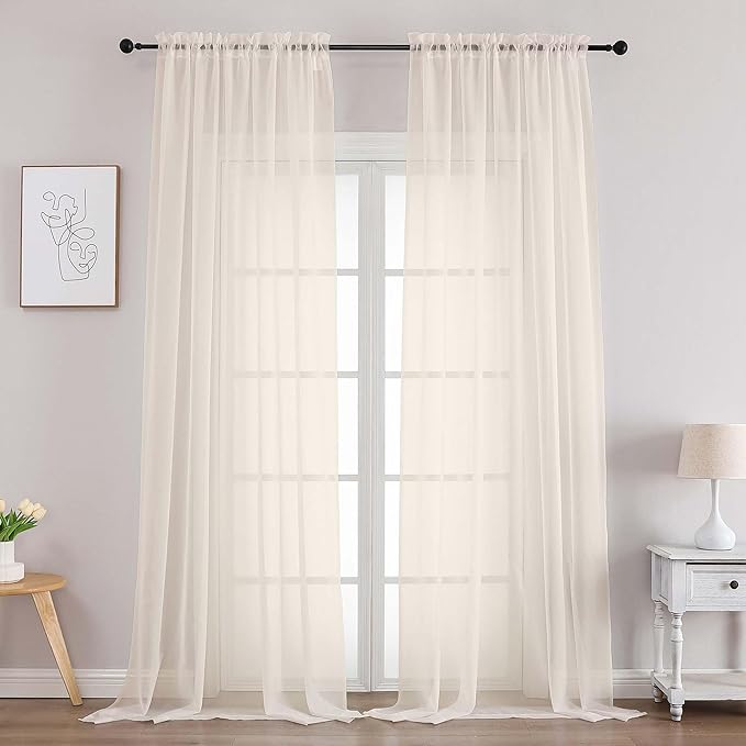 Chyhomenyc Cream Sheer Curtains 96 Inches Long 2 Panels, Light Filtering Cream by Chyhomenyc