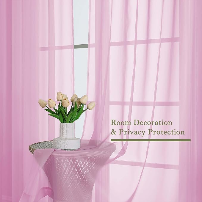 Lecloud Light Pink Sheer Curtains 90 Inches Long 2 Panels Set, Dual Rod Pocket - Image 4
