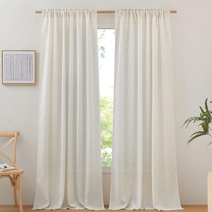 NICETOWN Linen Burlap Curtains 135 inches Long 2 Panels, Rod Pocket & Back Tab - Image 2