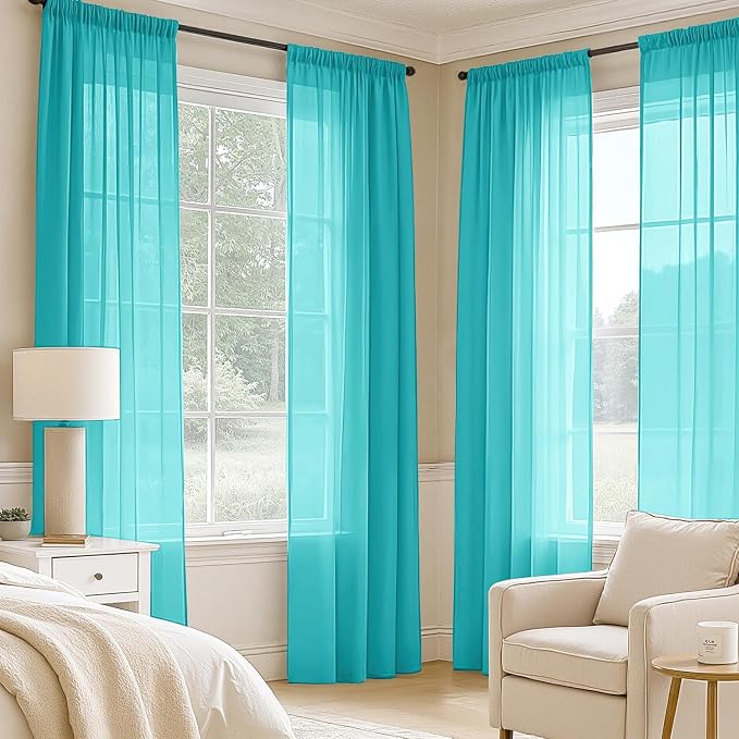 MIULEE Turquoise Sheer Curtains 84 Inches Long, 4 Panels Set, Light Filtering - Image 2