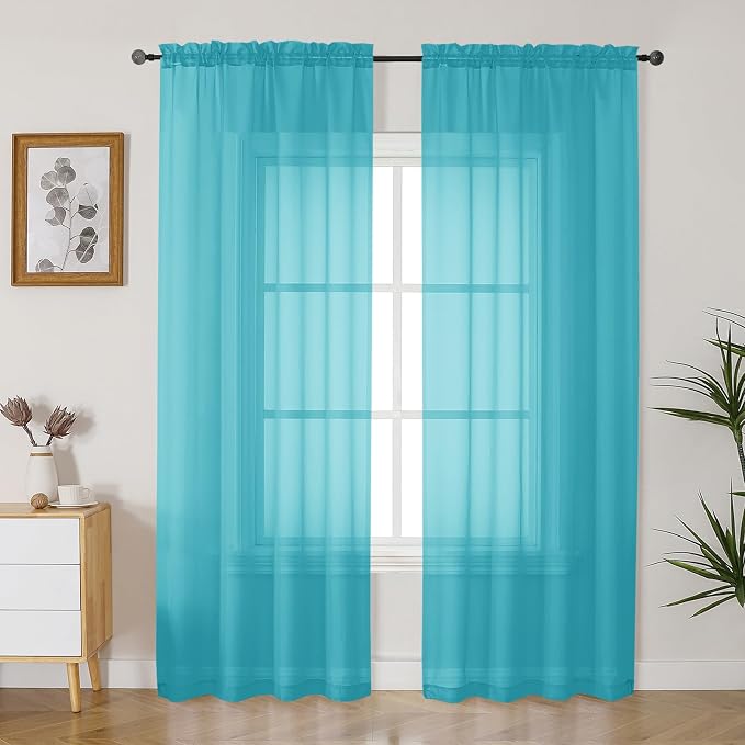 Gwine Turquoise Sheer Curtains 90 Inches Long 2 Panels Set, Light Filtering by Gwine