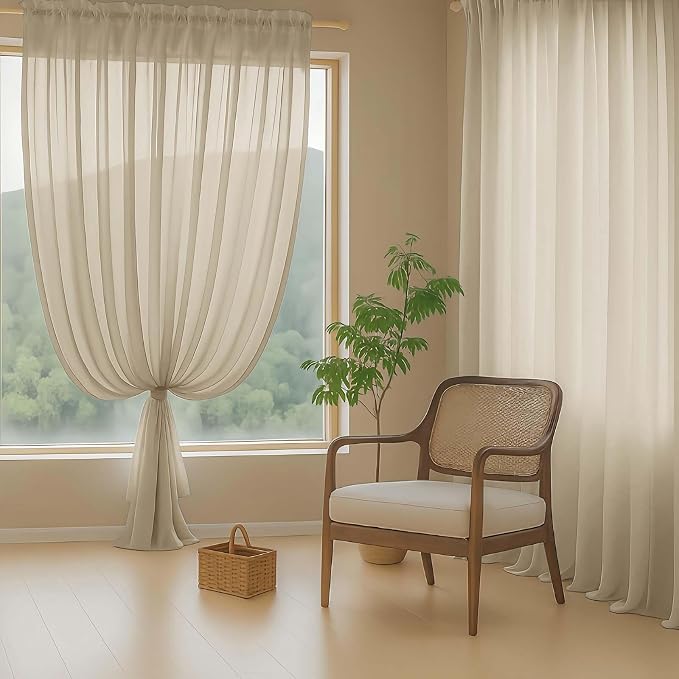 Taupe Sheer Curtains for Window 72 inches Long 2 Panels Set, Soft Airy Modern - Image 8