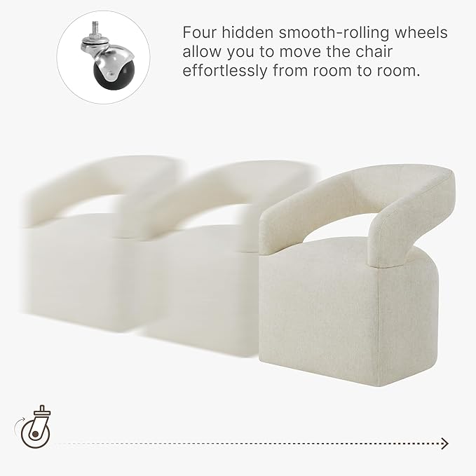 Upholstered Dining Chairs with Removable Casters Barrel Side Armchair with Rollers for Diningroom Bedroom Livingroom Reading Room, Cream Beige, 2PCS