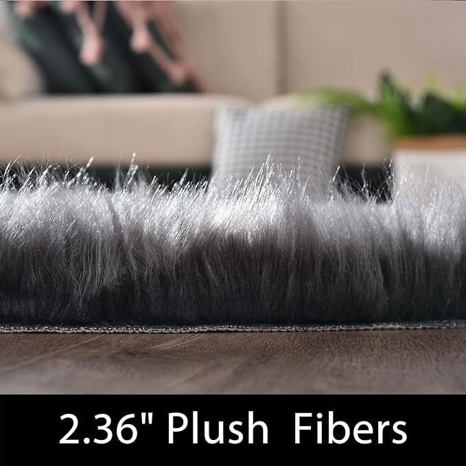 Latepis Dark Gray Faux Fur Rug 3x4 Area Sheepskin Rug - Image 2