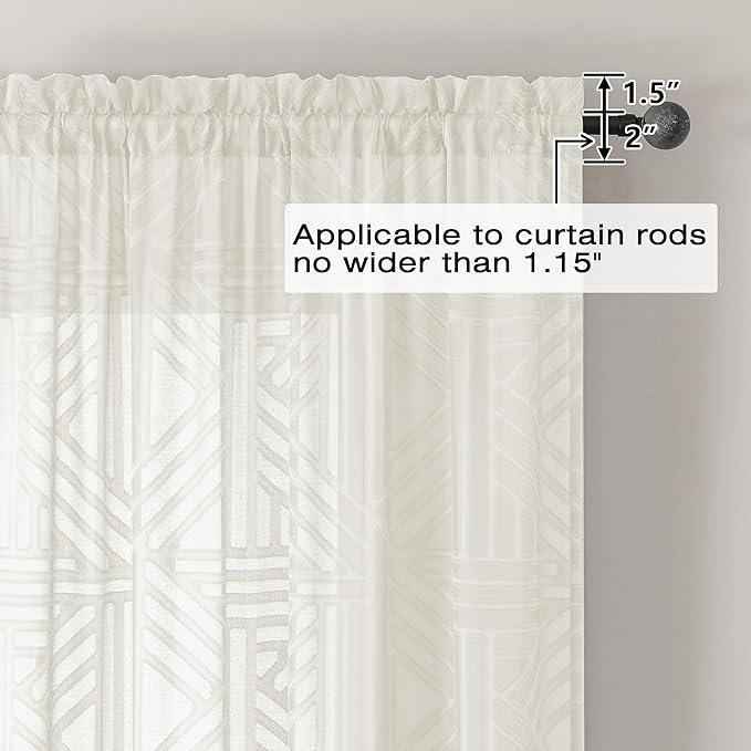 Simplebrand Ivory Semi Sheer Curtains 54 Inch Length 2 Panels, Geometric - Image 4