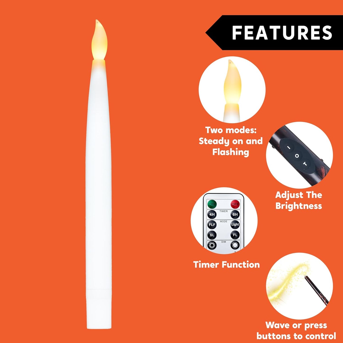 JOYIN 20Pcs Halloween Floating Candles with Wand Remote Flickering Warm Light Taper Magic Hanging Candles with 2 Light Mode and Timer Flameless LED Candle for Halloween Window Decorations Party Gift