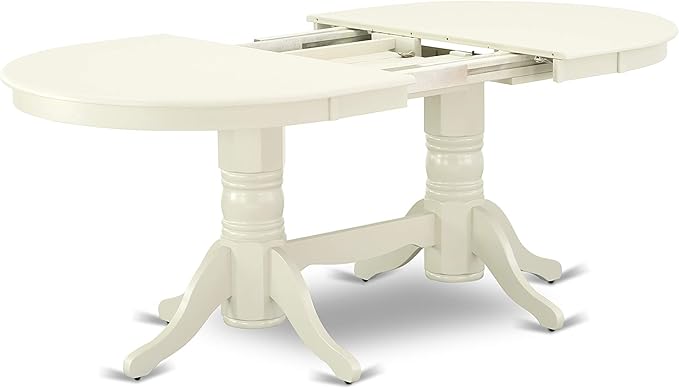 East West Furniture VABO5-LWH-LC 5 Piece Kitchen Table & Chairs Set Includes an Oval Dining Room Table with Butterfly Leaf and 4 Faux Leather Upholstered Chairs, 40x76 Inch, Linen White