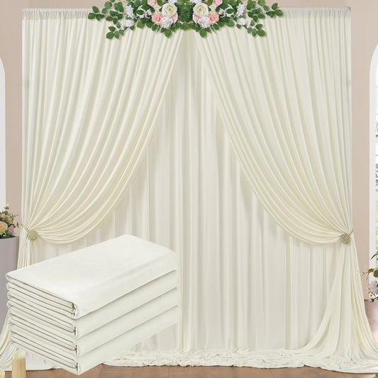 20 ft x 10 ft Wrinkle Free Ivory Backdrop Curtain for Wedding Parties, Polyester Ivory Photo Backdrop Drapes 4 Panels 5x10ft for Baby Shower Photoshoot Engagement Birthday Party Photography Background