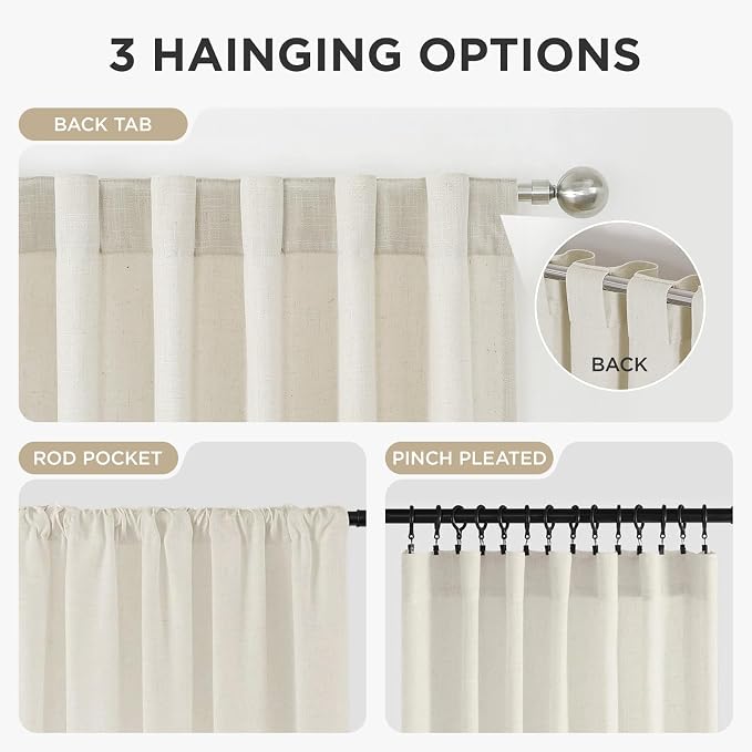 Joydeco Linen Curtains 96 inch Length 2 Panel Set, Light Filtering Curtain - Image 5