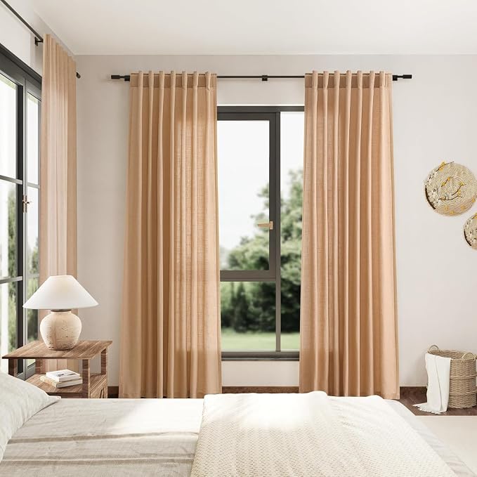 Nanspring Camel Linen Curtains for Living Room 94 Inches Long Back Tab and Rod - Image 7