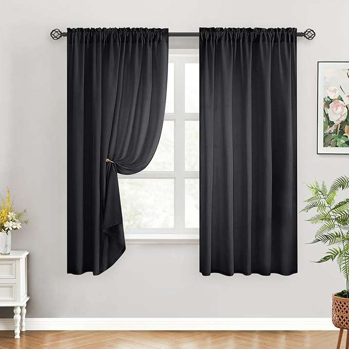 HOMEIDEAS Halloween Non-See-Through Black Privacy Sheer Curtains, 52 X 45 by HOMEIDEAS