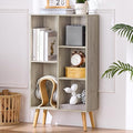 5 Cube Small Bookshelf,3 Tier Mid-Century Modern Bookcase with Legs,Wood Bookshelves Storage Organizer Shelf,Free Standing Narrow Book Shelves,Rustic Grey Corner Bookcases for Bedroom,Living Room