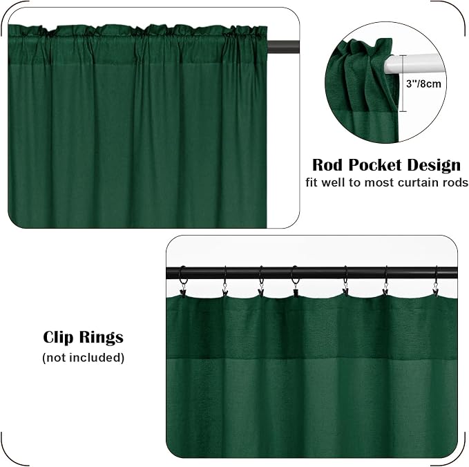 FRAMICS Boho Kitchen Curtains 36 Inch Length, Farmhouse Cotton Linen Tier - Image 8