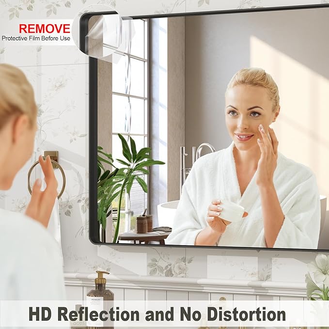 48x36 Inch Black Framed Bathroom Mirror for Wall, Matte Black Metal Wall Mirror, Black Rectangle Vanity Mirror, Tempered Glass, Anti-Rust, Hangs Vertically or Horizontally